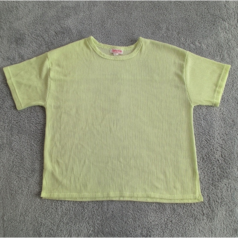 Vintage Superline ISA Open Knit Short Sleeve Top Green Crochet Size Large READ